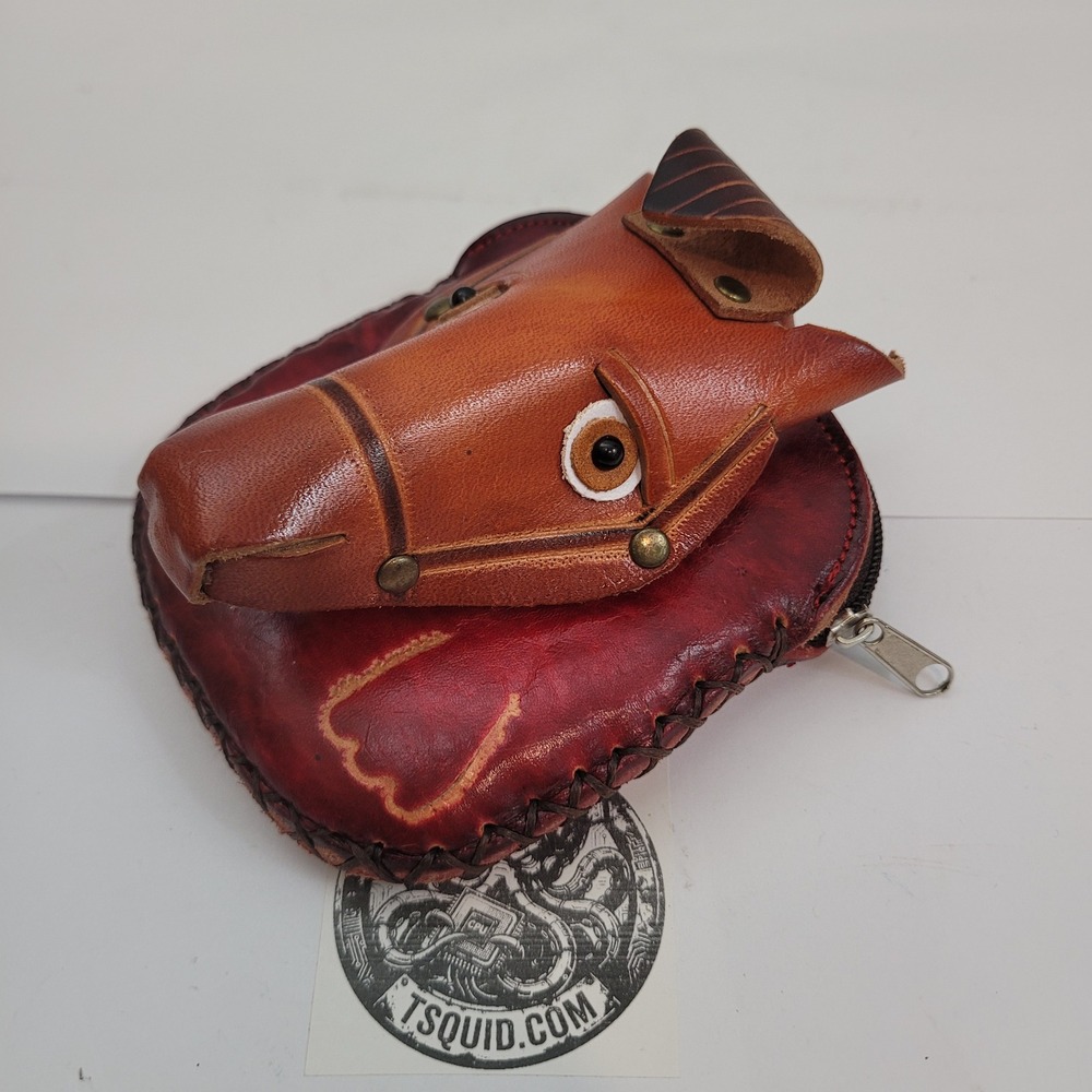 Handmade Genuine Leather Horse Coin Purse 3D Animal Floral Embossed Brown - Picture 2 of 8